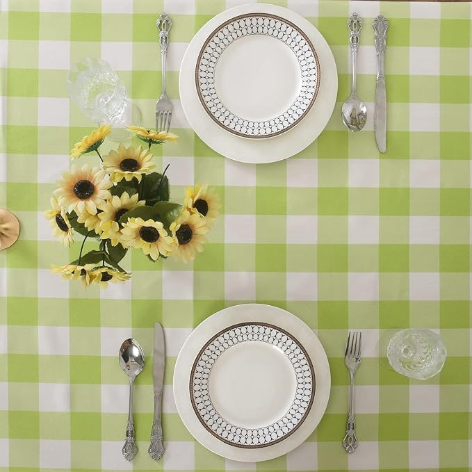 Cupuamon 2 Pack Waterproof Polyester Fabic Rectangle Checkered Tablecloth，60x84 Outdoor Table Cloth，Oil Stain Prevention Table Cloth for Pinics and Parties（Emerald and White） - Image 4