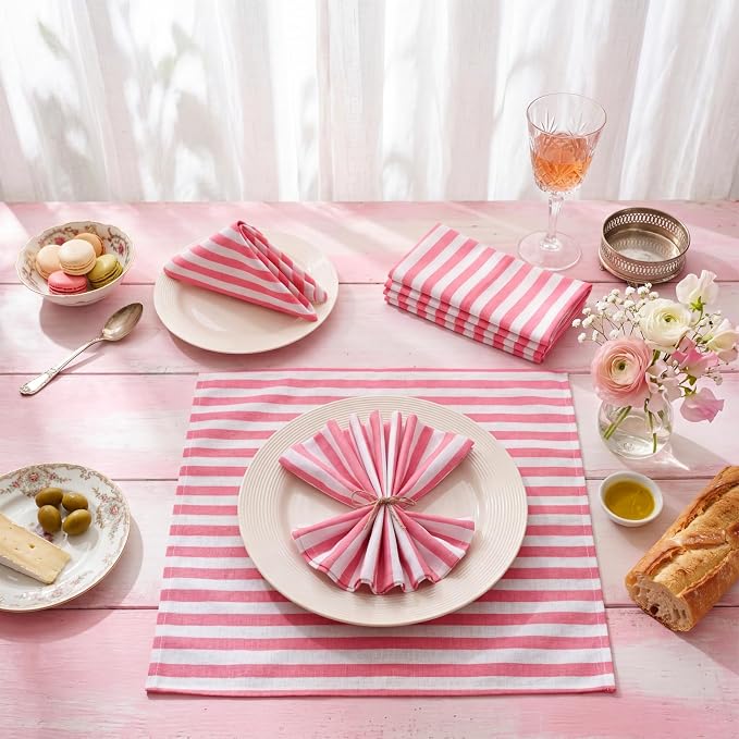 Funnymoom 12 Pcs Pink and White Striped Cloth Napkins Reusable Napkins Party Dinner Soft Absorbent for Home Table Decoration Holiday Party Kitchen Supplies - Image 5
