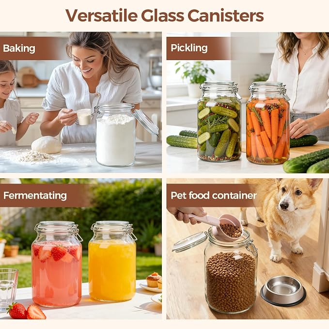 ComSaf Large Glass Jars with Airtight Lids 1.1 Gallon 2 Pack Wide Mouth | Flour sugar rice, Kombucha kimchi, Sourdough pickling, Pantry organization, Pickling fermenting, Cabinet organization - Image 7