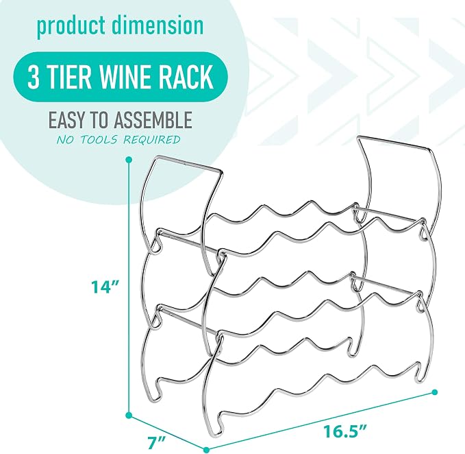 Sorbus Metal Wine Racks Countertop - 3 Tier Stackable Wine Rack - Bottle Rack Holds 12 Wine Bottles for Home, Bar, or Wine Cellar, Free-Standing Wine Rack for Inside Cabinet Wine Storage (Silver) - Image 2