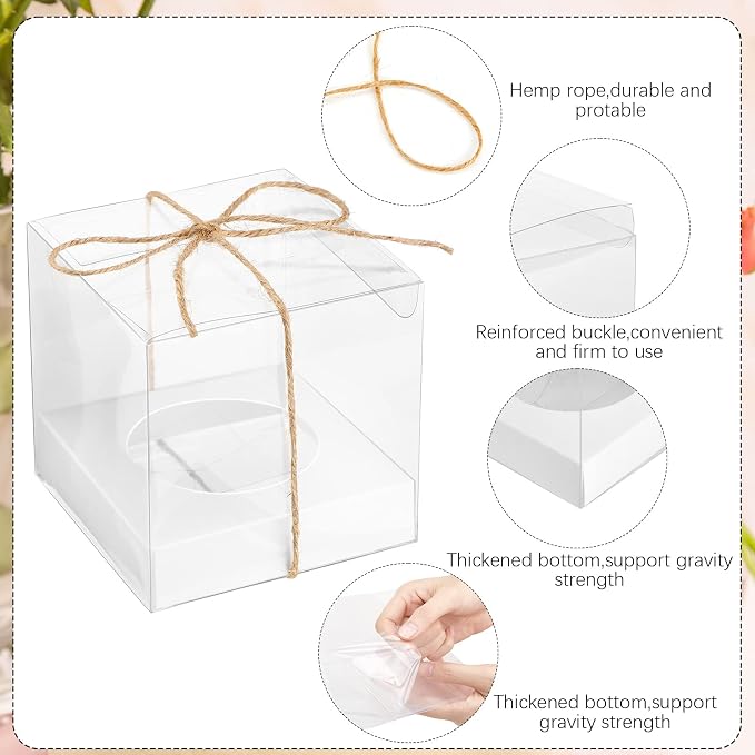 96 Pieces Individual Cupcake Boxes Single Cupcake Container Clear Cupcake Carrier Plastic Cupcake Storage Cupcake Holder with Ribbon and Insert for Wedding Birthday Party Favor, 3.5 x 3.5 x 3.5(White) - Image 3