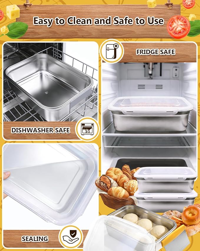 2 Pack Pizza Dough Tray, 10L Stainless Steel Pizza Dough Proofing Container with Clear Airtight Lid, Stackable Fermentation Storage for Dough Balls & Bread, Includes Cutter - Image 6