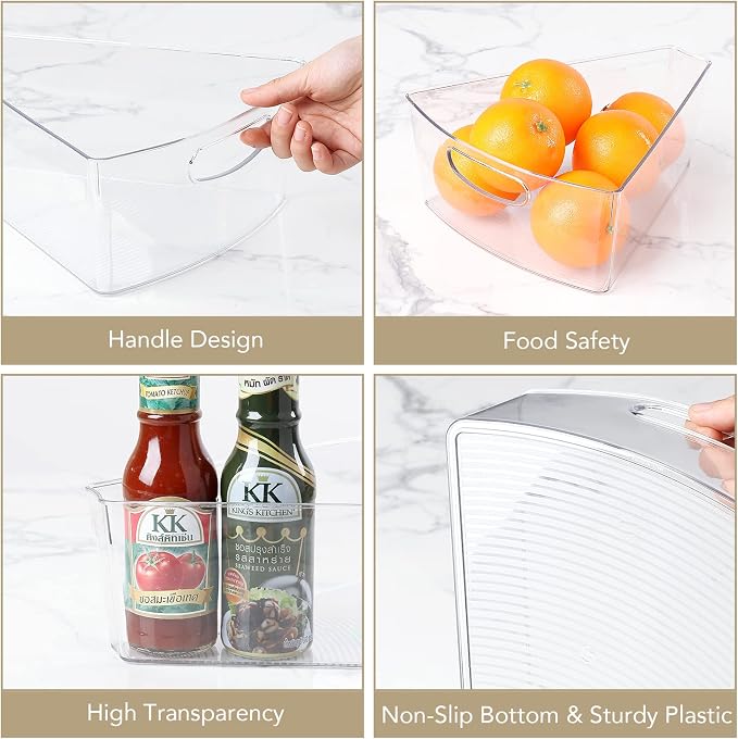 URALFA Lazy Susan Organizer, 1/8 Wedge Corner Cabinet Bins, Set of 4 | 10"x9.5"x4" Clear Plastic Bins with Handle, BPA-Free Food Safe, Fits 26"/28"/32" Lazy Susan, 4" Deep Storage - Image 5