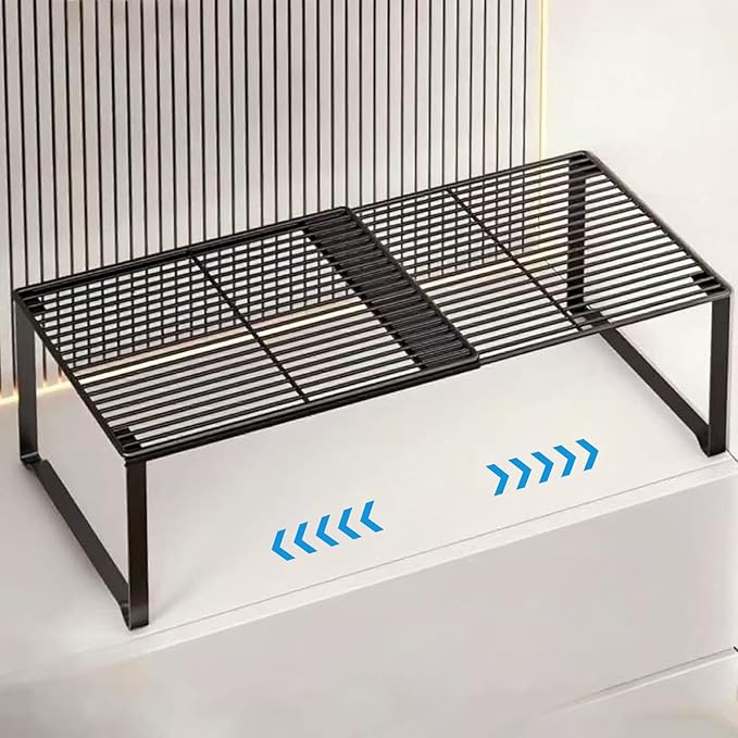 Extendable Metal Wire Shelf Organizer - Adjustable 15-24.4in Length, Stackable Storage Rack for Kitchen/Pantry/Bathroom/Shoe Cabinet/Tool Closet (1,Black) by HGZBS