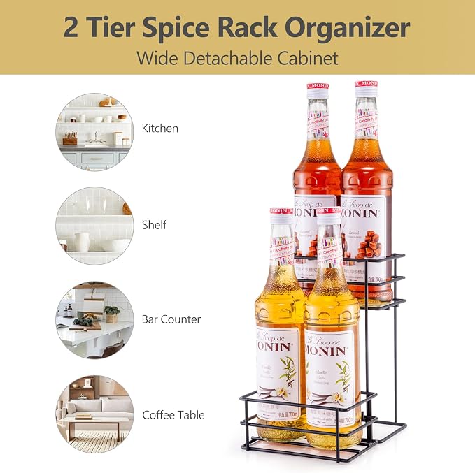 4 Bottle Coffee Syrup Organizer Coffee Syrup Rack for Coffee Bar Kitchen Small Wine Rack for Bar Family Storage for Syrup Wine Dressing - Image 4