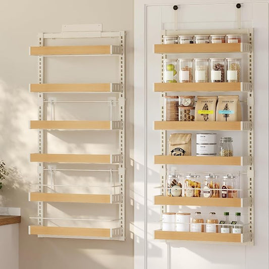 SONGMICS 6-Tier Over the Door Pantry Organizer, Adjustable Spice Rack with Anti-Tipping Wire, Wall Mounted Storage, 16.9 x 6.2 x 55.3 inch, Matte White, UKCS048W101 by Unknown