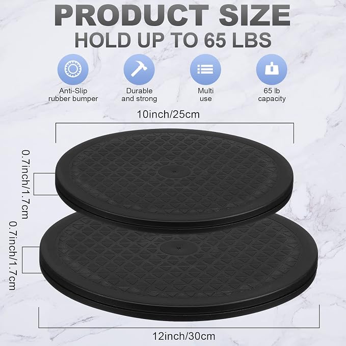 8 Pcs Lazy Susan Turntable Organizer 10 Inch 12 Inch Lazy Susan Turntable Heavy Duty Rotating Swivel Stand with Steel Ball Bearings for Flat Panel Monitors, Potted Plants, TV's, Sculpture, Speakers - Image 2