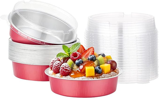 Beasea 7.3oz Disposable Mini Pie Tins with Lids, 20 Pack 215ml Grapefruit Pink Aluminum Baking Cups Foil Pie Tins Small Round Tart Container for Individual Dessert Cupcake Muffin Cheesecake Quiche by Beasea