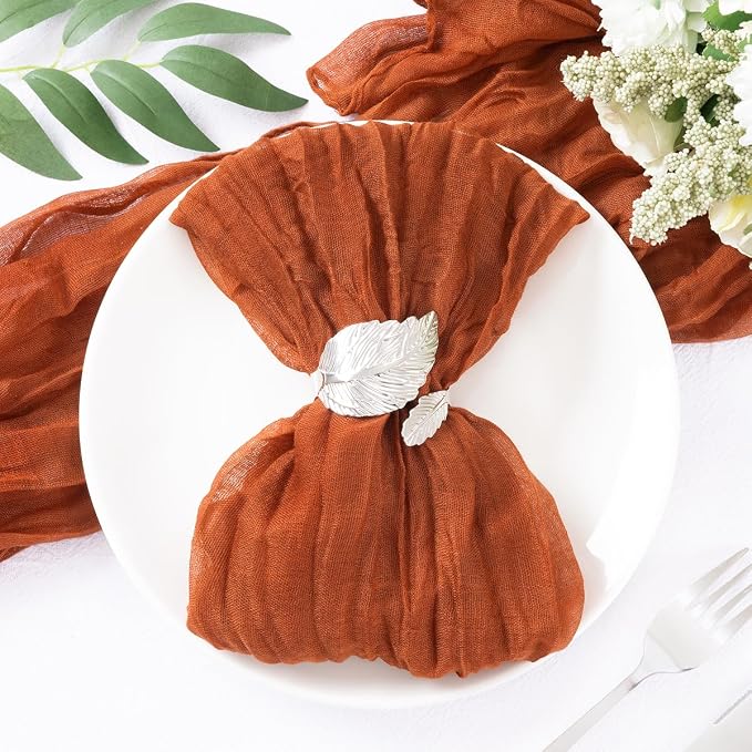 DeZerlor Fall Terracotta Cheese Cloth Napkins Set of 30 for Wedding Party | Reusable Burnt Orange Cloth Napkins Bulk, for Bridal Baby Shower Dinner Cocktail Birthday Home, 21x21 Inches - Image 7