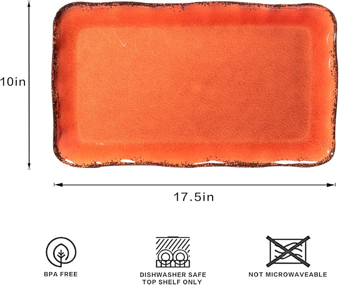 LEHAHA Melamine Serving Tray/Platters Set of 2, 17.5" x 10", 2-Piece Large Rectangular Melamine Platter Set for Serving Food, Orange - Image 6
