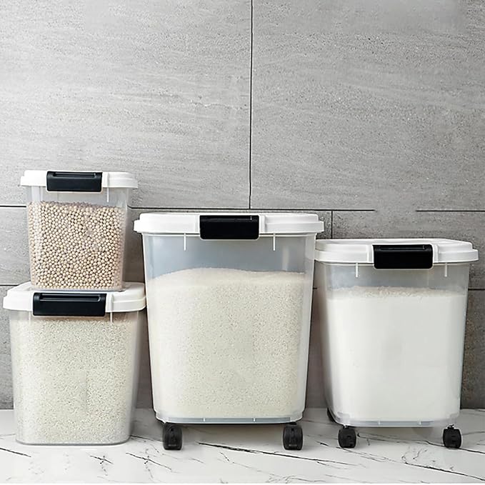 30 LB Rice Storage Container with Measuring Cup, BPA free, For Rice | Grain | Pet Food | Flour, 1 count, Clear & Black - Image 8