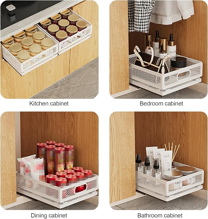 Pull Out Cabinet Organizer, Slide Out Drawers Fixed with Adhesive Nano Film, Pantry Shelves Sliding Drawer Storage Organization for Kitchen (Double Layer 15.7*9.4*12.28inch/40*24*31.2cm) - Image 6