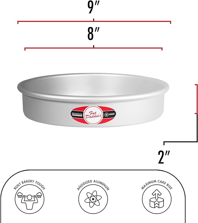 Fat Daddio's Anodized Aluminum Round Cake Pans, 2 Piece Set, 8 x 2 Inch - Image 2