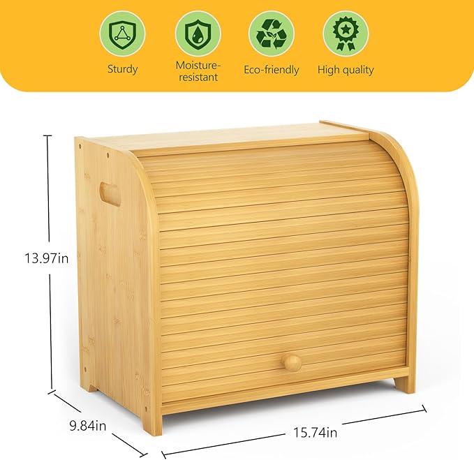 Bamboo Bread Box for Kitchen Countertop, Roll Top Bread Storage Box | Double Layer, Large Capacity, Space-saving, Easy Assembly - Image 7