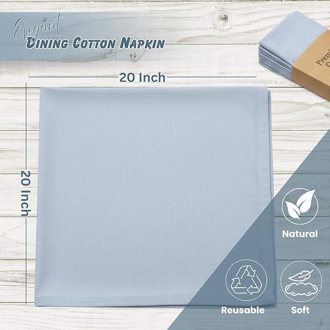 Dusty Blue Cloth Napkins 100% Cotton 20x20 inches Set of 20 – Reusable Soft Washable Fabric Dinner Napkins for Weddings, Parties, Events, Restaurants, Everyday Use – Eco-Friendly Table Napkins - Image 5