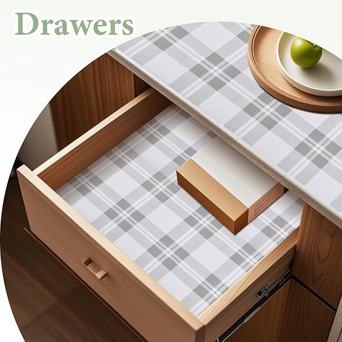 Drawer and Shelf Liner for Kitchen Cabinet: 17 in X 20 Ft Non Slip | Waterproof Shelf Paper Non Adhesive Refrigerator Liners Light Grey Lattice Easy Liners for Bathroom - Image 6