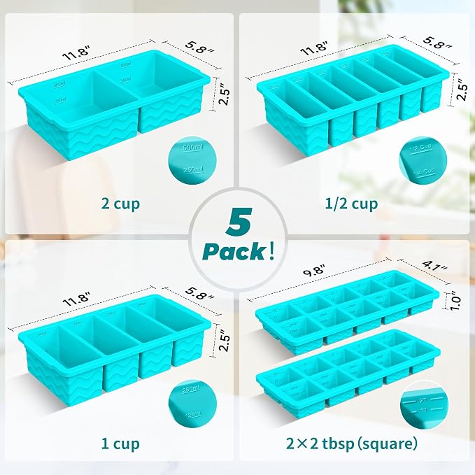 Silicone Freezer Molds for Food, 5-Pack with Steel Rim for Meal Prep | 100% Food-Grade Silicone, BPA-Free, Oven and Dishwasher Safe. Perfect for Freezing Lasagna, Casseroles, Soups & Sauces - Image 2