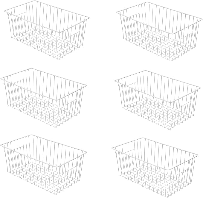 16Lx12W inch Wider Freezer Storage Organizer Baskets Container, Deep Metal Wire Chest Upright Refrigerator Divider Bins with Built-in Handles for Cabinet, Pantry, Closet, Kitchen(6) by Y.Z.Bros
