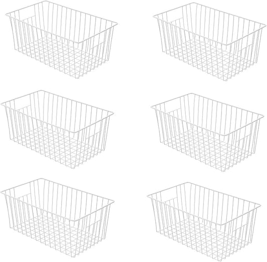 16Lx12W inch Wider Freezer Storage Organizer Baskets Container, Deep Metal Wire Chest Upright Refrigerator Divider Bins with Built-in Handles for Cabinet, Pantry, Closet, Kitchen(6) by Y.Z.Bros