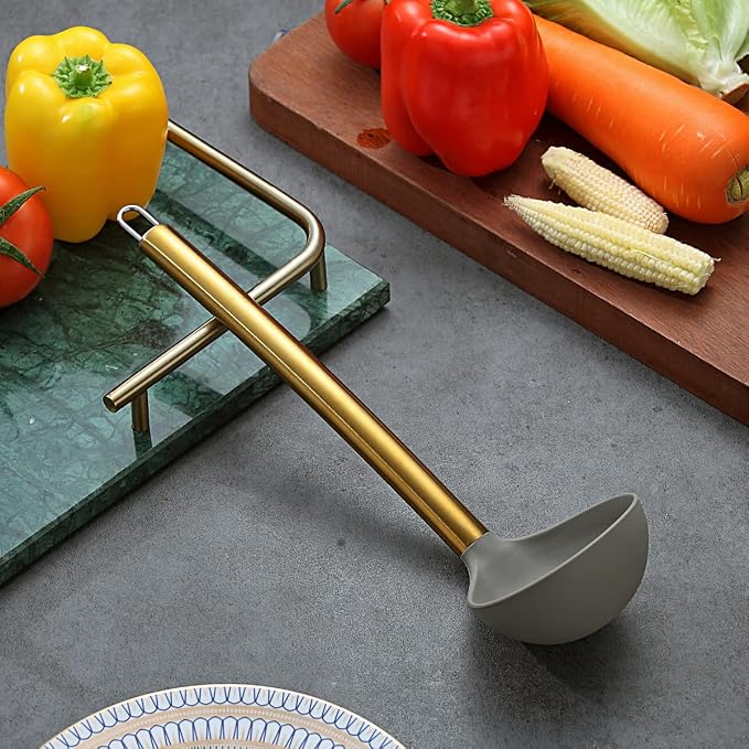 Gold Ladle, Berglander Non-stick Silicone Kitchen Ladle With Titainium Gold Plating handle, Soup Ladle, Cooking Ladle Soup Spoon For Cooking, Dishwasher Safe, Easy to Clean - Image 3