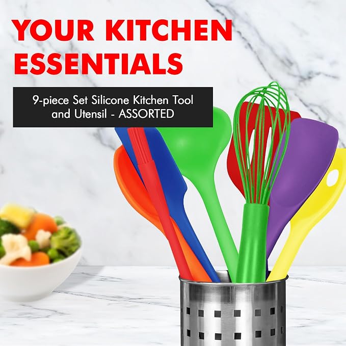Chef Craft 9 Piece Multicolor Premium Silicone Kitchen Tool Set (42088) - Image 2
