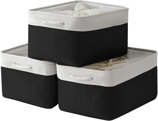 Organization and Storage Basket for Organizing - Jumbo 3 Pack 17.7x13.8x9.7 inch Fabric Storage Cubes for Closet Gifts Organizer Empty Book (White & Black) by TheWarmHome