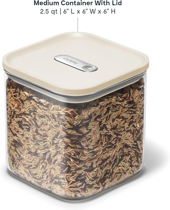 Caraway 2.5 qt Glass Airtight Food Storage Containers with Lids | Non-Toxic, Stackable, Space-Saving Airtight Containers for Pantry, Dry Goods, 2 Pack, Cream - Image 3