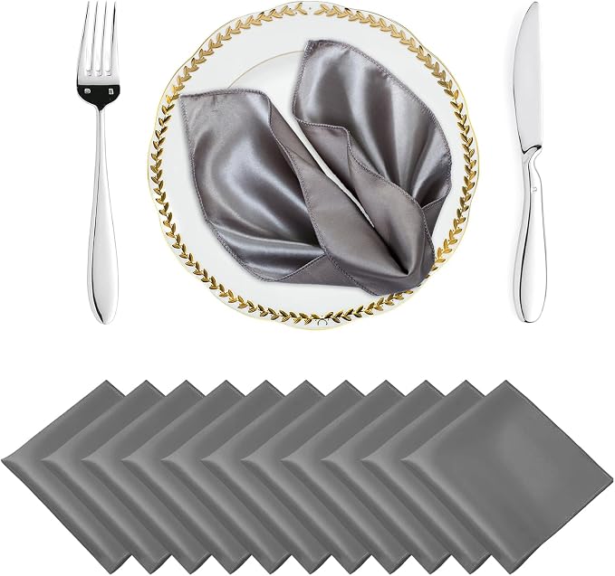 MDS® Pack of 100 Satin Napkins 12 x 12 Inch, Soft Silky Reusable Cloth Dinner Table Napkins for Wedding Décor, Reception, Birthday, Parties, Banquets, Catering, Restaurants & Hotel - Silver Gray by MDS