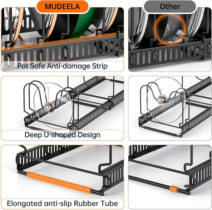 MUDEELA Expandable Pot Pan Lid Organizers inside Cabinet, 14 Divider-Black | Expandable 11.8–22.9", 14 Adjustable Divider, Tool-Free Assembly, Non-Slip, Scratch-Proof, For Pan Lid Cutting Board Bakeware - Image 4