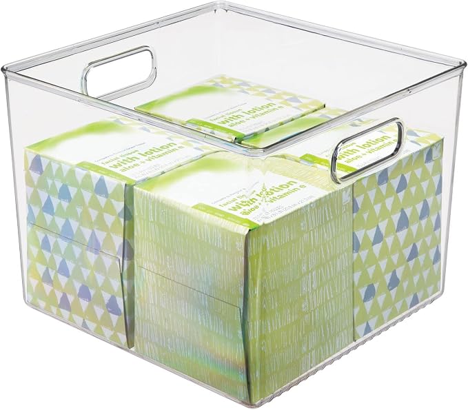 mDesign Plastic Modern Storage Organizer Bin Basket with Handles for Bathroom Organization - Shelf, Cubby, Cabinet, Vanity, and Closet Organizing Decor - Ligne Collection - Clear - Image 6