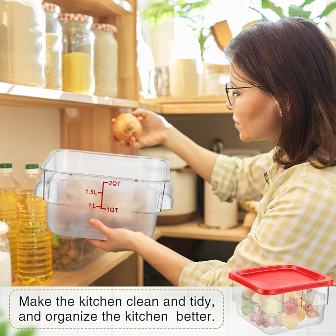 2 Pcs Square Food Storage Container Polycarbonate Clear Food Container with Lid Commercial Rice Storage with Graduations for Commercial Kitchen(2 Qt,4 Qt,Red) - Image 6