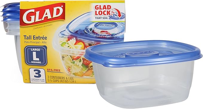 Glad GladWare Tall Entree Containers, Large Square, 42 Oz, 3 Count, 2-Pack | Stacks neatly in the fridge or freezer, ideal for casseroles and bulk meal prep, freezer safe - Image 6