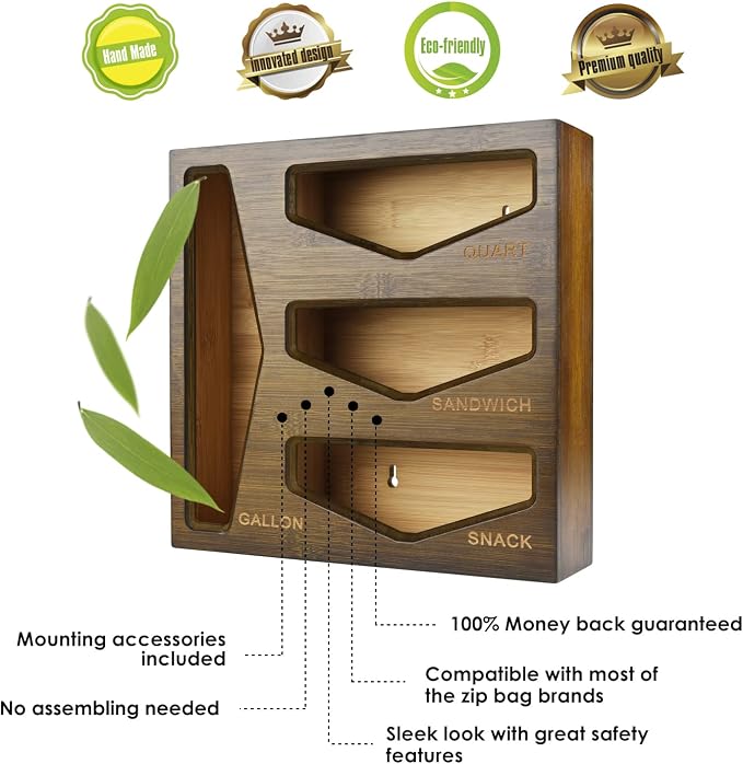 Bamboo Bag Storage Organizer for Kitchen Drawer, Baggie organizer, Compatible with Gallon, Quart, Sandwich and Snack Variety Size Bags (Vintage Brown) - Image 6