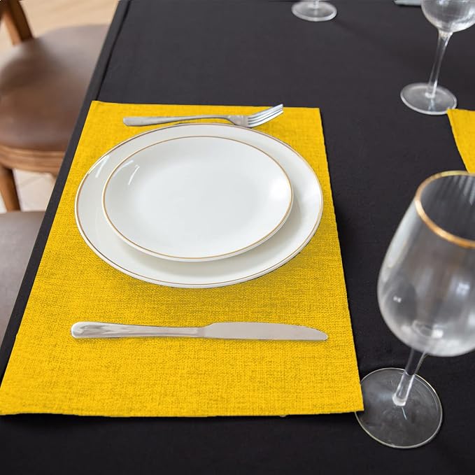 Cloth Yellow Placemats Set of 8, Linen Type Fabric Placemats Machine Washable Heat Resistant Placemats Polyester Place Mats for Halloween, Thanksgiving and Christmas Dining Table (Yellow) - Image 2