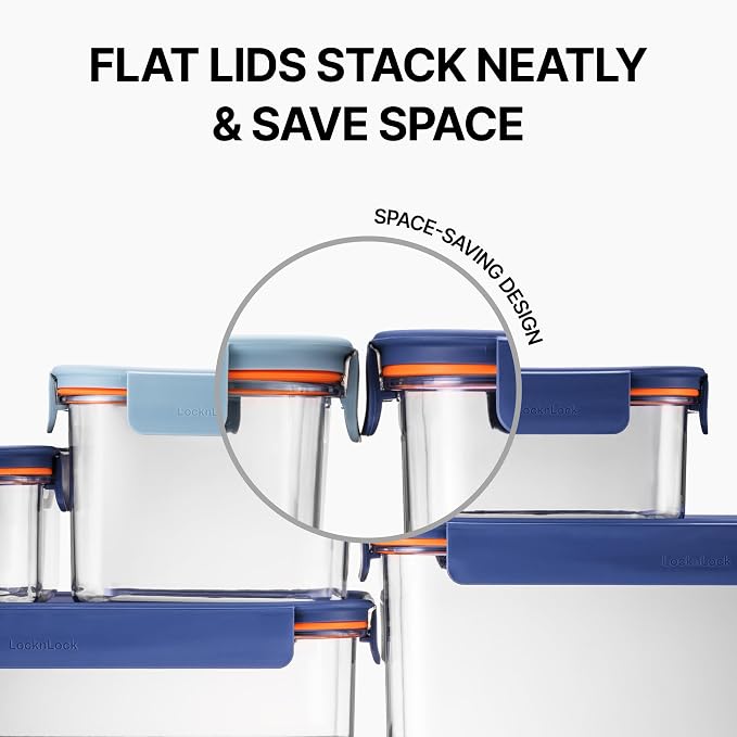 LocknLock Tritan Plastic Bisfree Modular Plus Food Storage Container Set, Lunch, Meal Prep, Stackable, BPA-Free, Leakproof, Freezer-Safe, 10 Pieces, 5 Boxes and 5 Lids, Navy, 910ml - Image 6