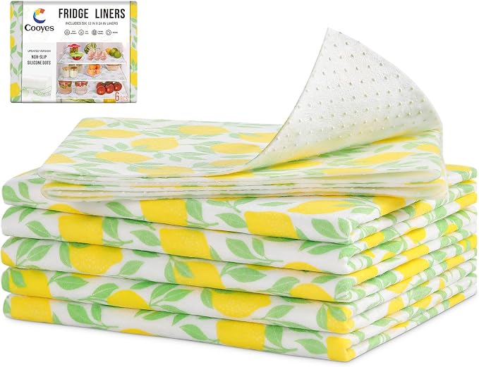 Cooyes 6 Pack Polyester Shelf Liners for Kitchen Cabinets, 17.7" × 24", Non-Slip Refrigerator Liners Machine Washable, Refrigerator Drawer Mats for Glass Shelves and Kitchen Cabinets by Cooyes