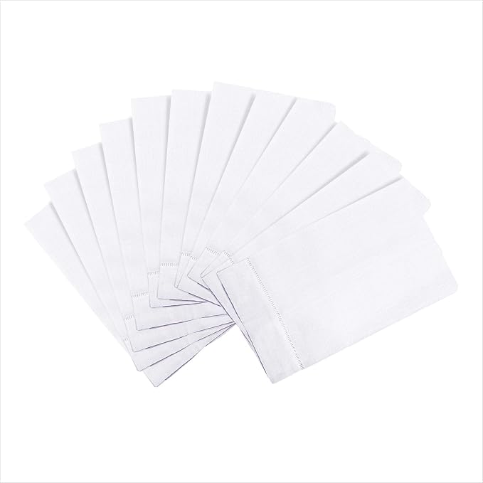 SARO LIFESTYLE Hemstitched Guest Towels (Set of 12) - Linen Blend Cloth Guest Napkins for Weddings, Cocktail Parties, Holiday Entertaining & Table Decor, 14" x 22", White by SaroLifestyle
