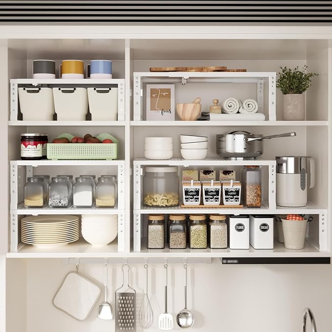 Expandable Spice Rack & Kitchen Cabinet Organizer - Stackable, Adjustable Shelves for Cabinets, Countertops, Cupboards & Pantries(1 Pack/Large/White) - Image 6