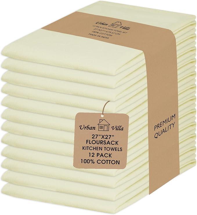 Urban Villa Kitchen Towels Cotton Dish Towels 27”x27” (Set of 12) Ivory by CottonTrends