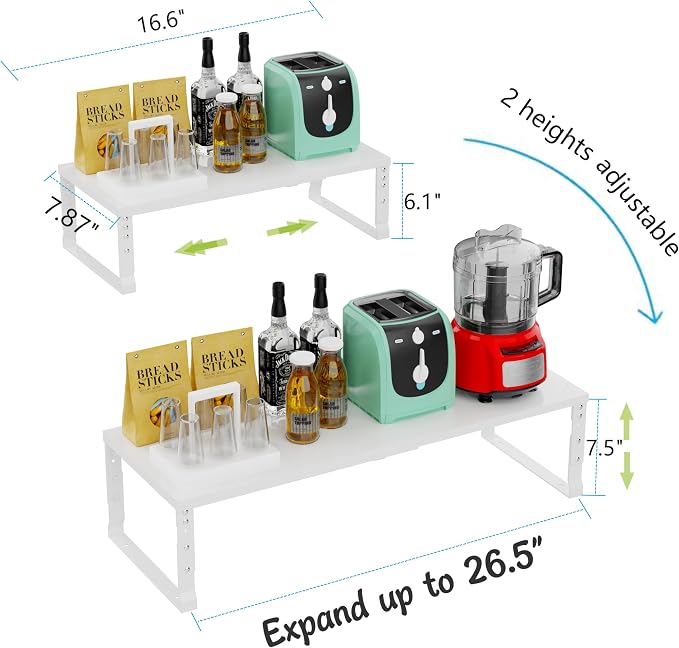 Jojocross Expandable Stackable Spice Rack Organizer for Kitchen Cabinet,Adjustable Counter Shelf, countertop, Pantry,Cupboard,Bathroom,Bedroom(2Packs/White/Medium) - Image 6