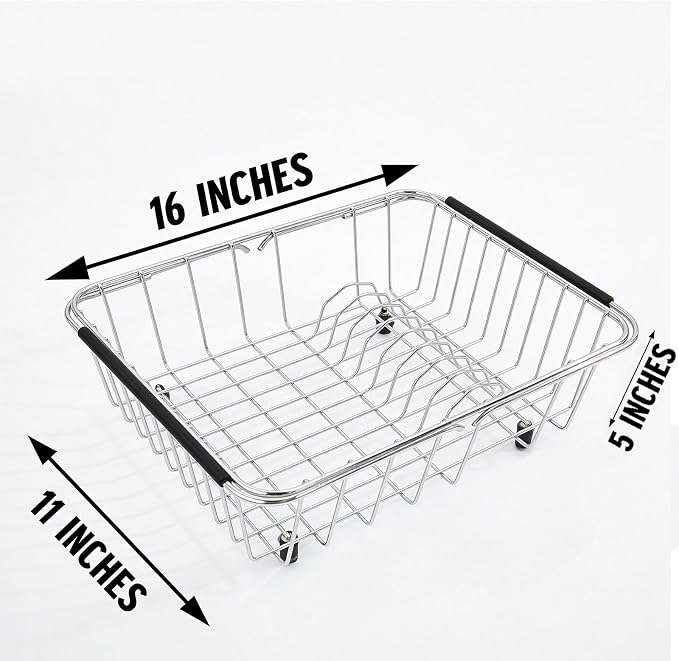 Thickened and Deepened Dish Drying Rack in Sink, Expandable Stainless Steel Dish Drainer with Tray for Kitchen Counter (16x11) - Image 5
