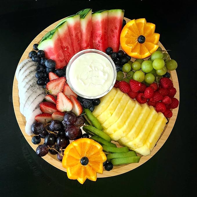 JOIKIT 3 Pack 8 Inch Bamboo Round Platter, Fine Polished Round Wood Plates Bamboo Serving Tray for Holding Fruit, Bread, Cheese, Nut, Coffee, Tea, Plant Saucer - Image 4