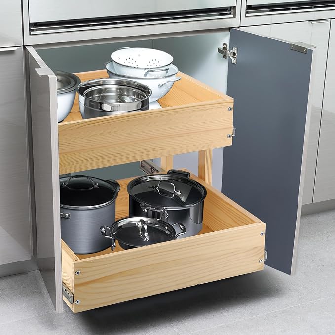 Pull Out Cabinet Organizer 20''W×21''D×16''H Soft Close Slide Out Wood Drawer Shelves for Kitchen, Finished, Bottom Assembly(Cabniet Require Opening >20.5'', Depth>21.5'', Height>16.5'') - Image 7