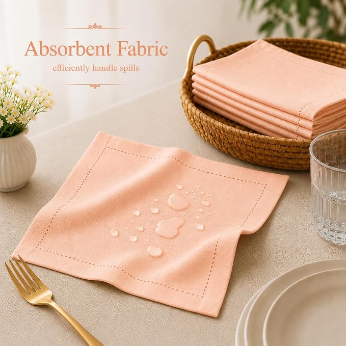 Cotton Cloth Napkins Set of 12, 18x18 Cotton Napkin Cloth Washable, Soft, Reusable Napkins for Wedding, Parties, Christmas, Thanksgiving, Everyday Use (Peach) - ALPHA Living HOME - Image 6