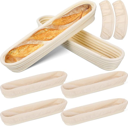 Vesici 15 Inches Baguette Banneton Proofing Basket 6 Pack with Linen Liner Baguette Banneton Bread Baking Baskets Rattan Dough Proofing Baskets for Baguette, Home Bake, Bakers Supplies, Baking Gifts by Vesici