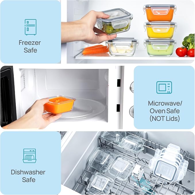 Vtopmart 5Pack 5oz Small Glass Storage Containers Set With Lids, Grey | Glass Meal Prep Food and Sauce Container Sets with Snap Airtight Lid for Microwave, Oven, Freezer and Dishwasher, BPA Free - Image 7