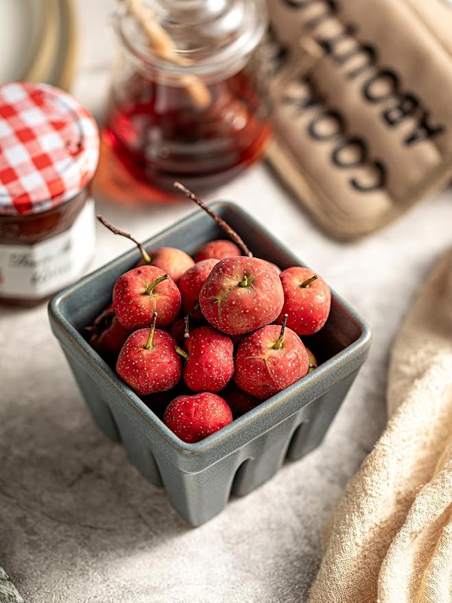 Gomakren Berry Bowl Set of 2, Ceramic Berry Basket, Square Fruit Bowls with Holes, Fruit Storage Containers for Kitchen Fridge, Cute Strawberry Basket for Berries, Grape, Cherry, Slate Blue - Image 6
