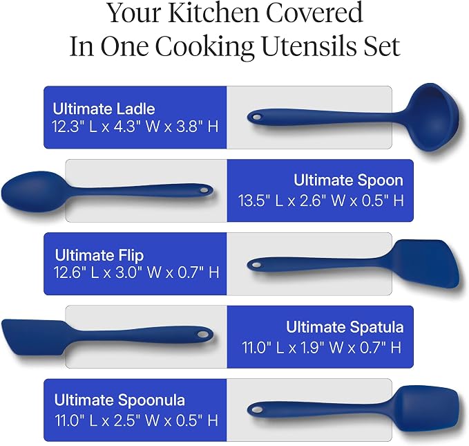 GIR: Get It Right 5-Piece Silicone Ultimate Kitchen Utensils Set - Ladle, Spatula, Flip, Spoon & Spoonula - Non-Toxic Cooking Utensils for Nonstick Cookware, Cooking and Baking - Navy - Image 3