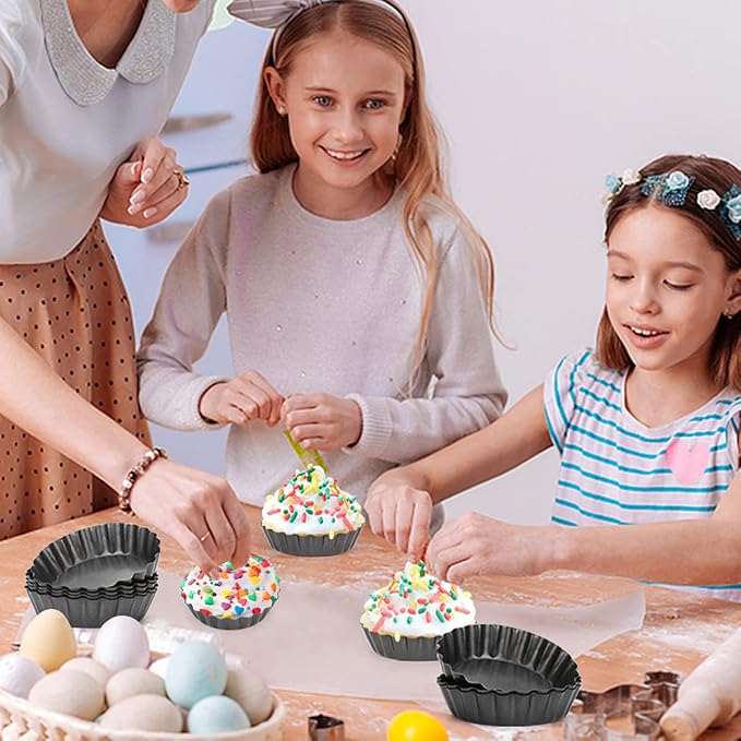 12 pcs Egg Tart Molds, 3 Inch Mini Tart Pans Removable Bottom, Cupcake Cake Muffin Mold Tin Pan Baking Tool, Reusable Quiche Bakeware Carbon Steel for Pies, Quiche, Cheese Cakes, Desserts,7.6CM - Image 7