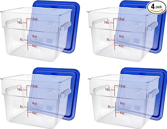 Tiger Chef 12 Quart Commercial Grade Clear Food Storage Square Polycarbonate Containers With Blue Lids 4 Pack by TigerChef